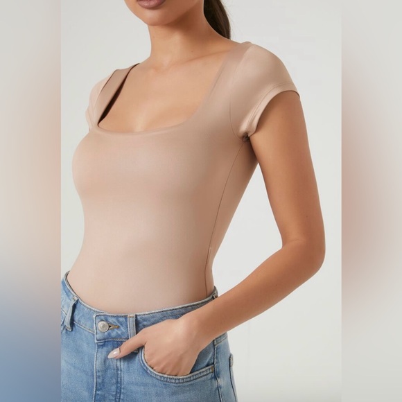House of Harlow 1960 Tops - House of Harlow 1960 Square Neck Bodysuit Nude Medium